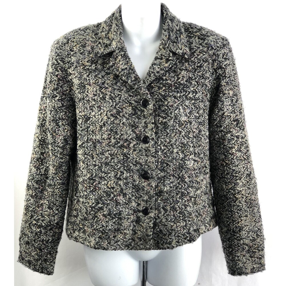 Vintage Kathie Lee sweater Jacket Cardigan M Multi Blue Yarn Knit 4 ButtonUp